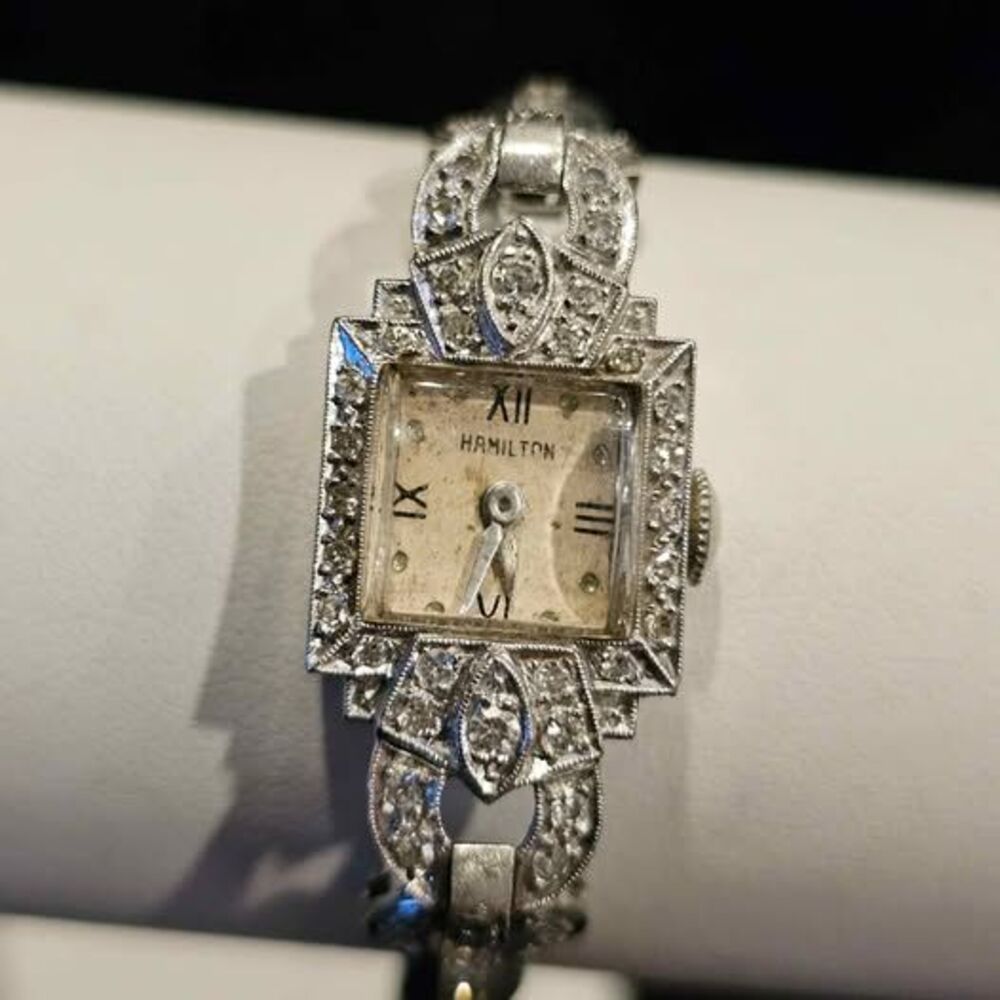 Vintage ladies Hamilton Diamond & Platinum art deco watch. Running!
